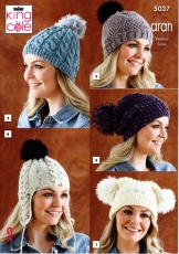 Knitting Pattern - King Cole 5037 - Fashion Aran - Ladies Aran Hats